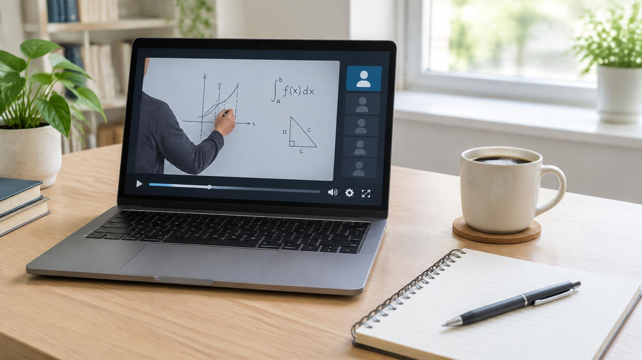 Laptop on a desk showing an online class